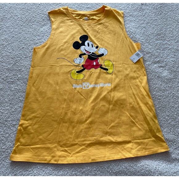 NEW Walt Disney World Parks Womens Tank Top Med Yellow Mickey Mouse Graphic Tee - Picture 1 of 5